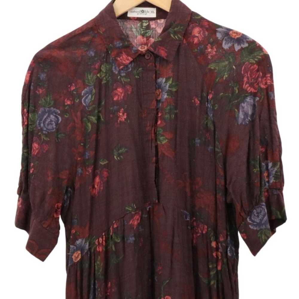 Natural Life Rebecca Boho Floral Midi Dress Puff Sleeve Tiered XL - Picture 4 of 11